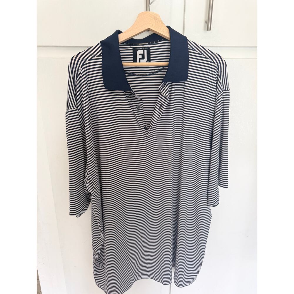 FootJoy FJ Mens Polo Shirt Size XXL Blue Striped Short Sleeve Golf Shirt